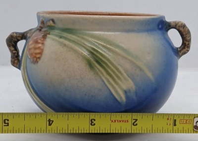 Roseville Pottery Pine Cone 632-3" blue jardiniere - 6