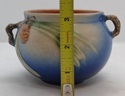 Roseville Pottery Pine Cone 632-3" blue jardiniere - 7