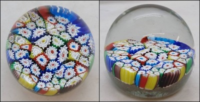 Millefiori Glass Paperweight with Clear Dome