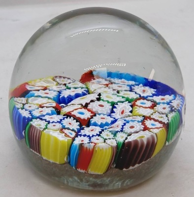 Millefiori Glass Paperweight with Clear Dome - 2