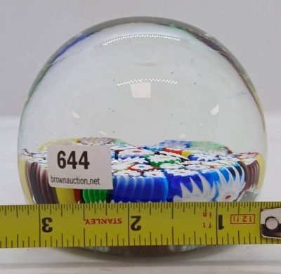 Millefiori Glass Paperweight with Clear Dome - 7