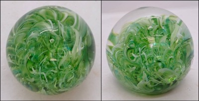 Green Swirl Glass Paperweight with Signature