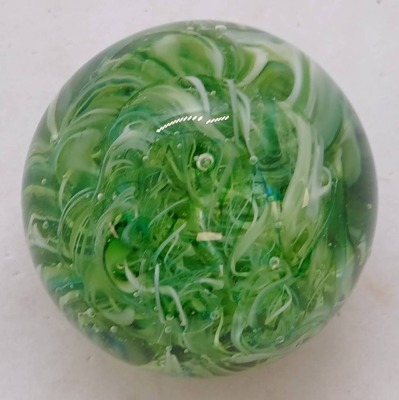Green Swirl Glass Paperweight with Signature - 3