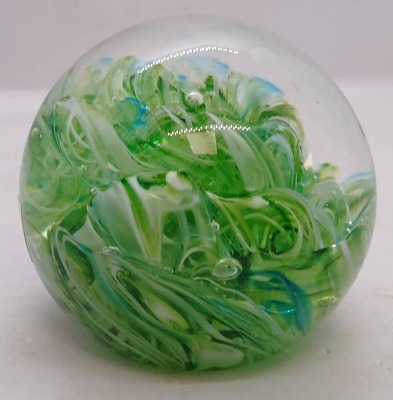 Green Swirl Glass Paperweight with Signature - 5