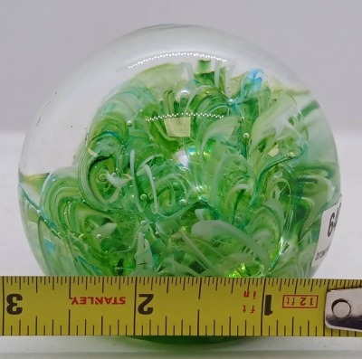 Green Swirl Glass Paperweight with Signature - 8