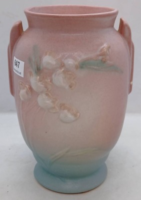 Roseville Pottery Ixia 853-6" vase, pink