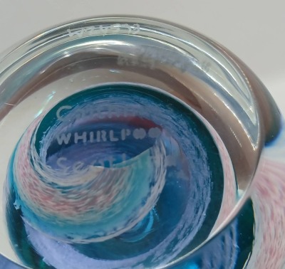 Art Glass Egg-shaped Paperweight with Swirling Blue Design - 5