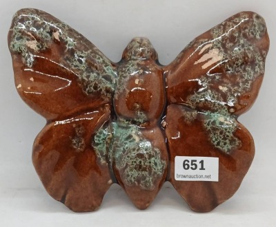 Pottery Butterfly Wall Pocket With Brown Glaze