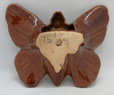 Pottery Butterfly Wall Pocket With Brown Glaze - 6