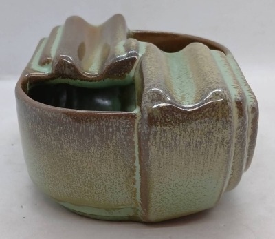 Frankoma Pottery Ash tray with Green Glaze - 5