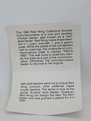 Red Wing 1993 Commemorative Chicken Feeder - 6