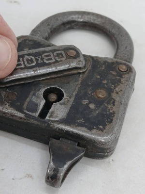 CB&QRR Steel Padlock with Measurements - 4