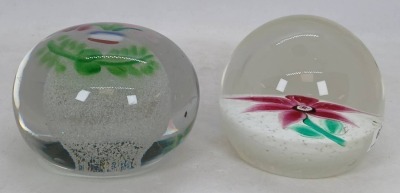 (2) Floral Art Glass Paperweights - 2