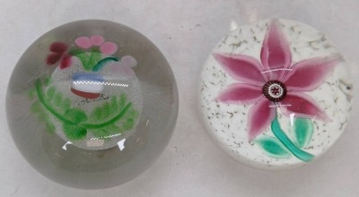 (2) Floral Art Glass Paperweights - 3