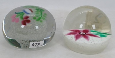 (2) Floral Art Glass Paperweights - 5