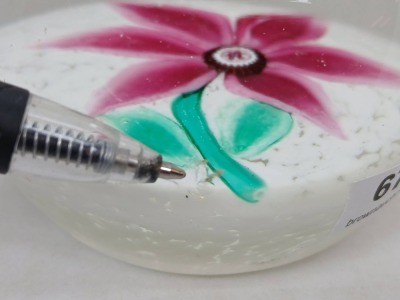 (2) Floral Art Glass Paperweights - 11