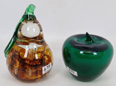 (2) Fruit-Themed Glass Paperweights