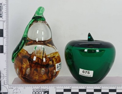 (2) Fruit-Themed Glass Paperweights - 10