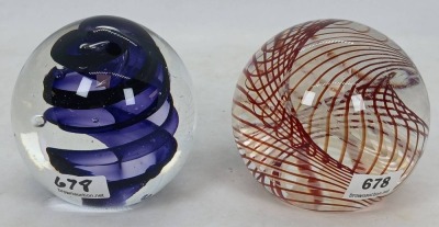 (2) Artist signed Karg Glass Paperweights