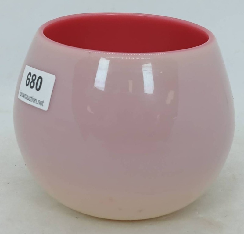 Pink Cased Glass Bowl With Red Interior