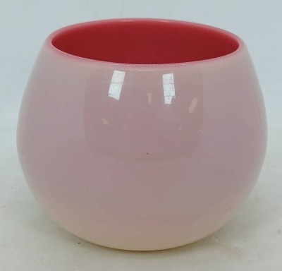 Pink Cased Glass Bowl With Red Interior - 3