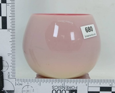 Pink Cased Glass Bowl With Red Interior - 5