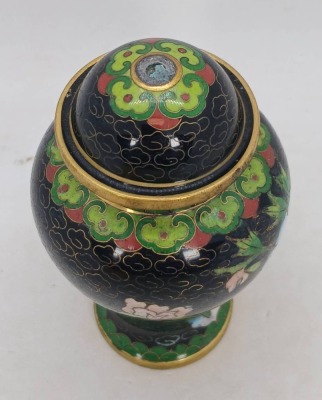 Cloisonne Lidded Vase With Floral Motif - 5