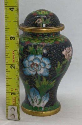 Cloisonne Lidded Vase With Floral Motif - 7