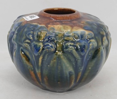 Unm. Blended Glaze Pottery Vase with Floral Relief