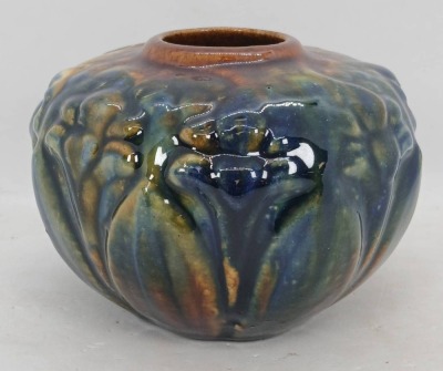 Unm. Blended Glaze Pottery Vase with Floral Relief - 2