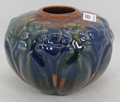 Unm. Blended Glaze Pottery Vase with Floral Relief - 3