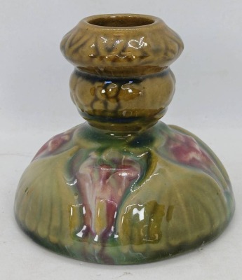 Unmarked Pottery Floral Relief Candle Holder