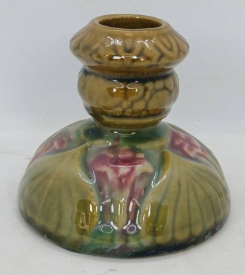Unmarked Pottery Floral Relief Candle Holder - 2