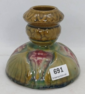 Unmarked Pottery Floral Relief Candle Holder - 3