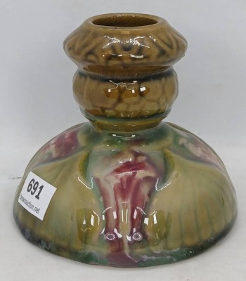 Unmarked Pottery Floral Relief Candle Holder - 4