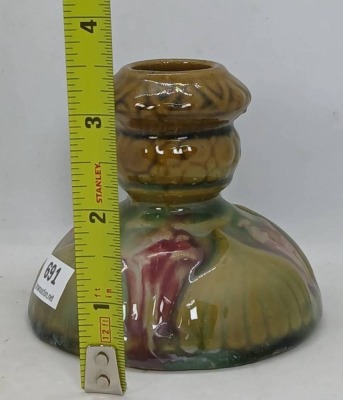 Unmarked Pottery Floral Relief Candle Holder - 6