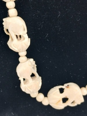 Carved Bone Skull Necklace With Beads - 2
