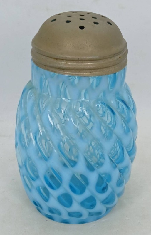 Blue Opalescent Lattice Glass Shaker
