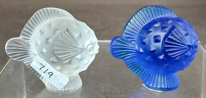 Lalique Glass Puffer Fish Figurines