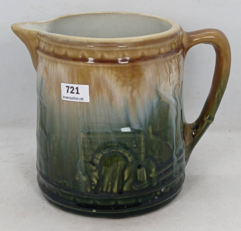Brown and Green Glazed Ceramic Pitcher