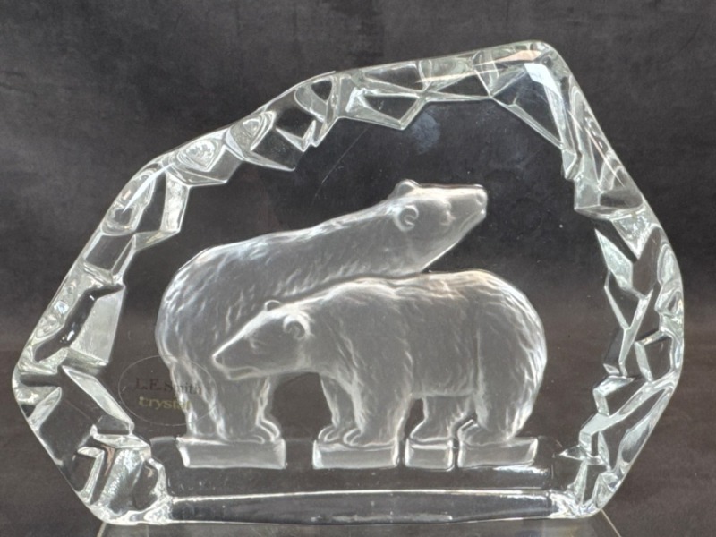 L.E. Smith Crystal Polar Bears Paperweight