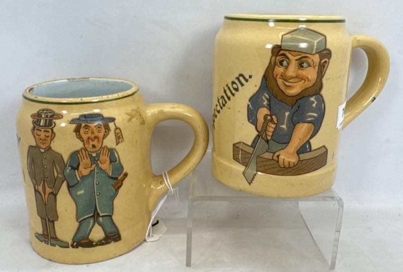 (2) 8 oz. Beer Steins with Figurative Designs