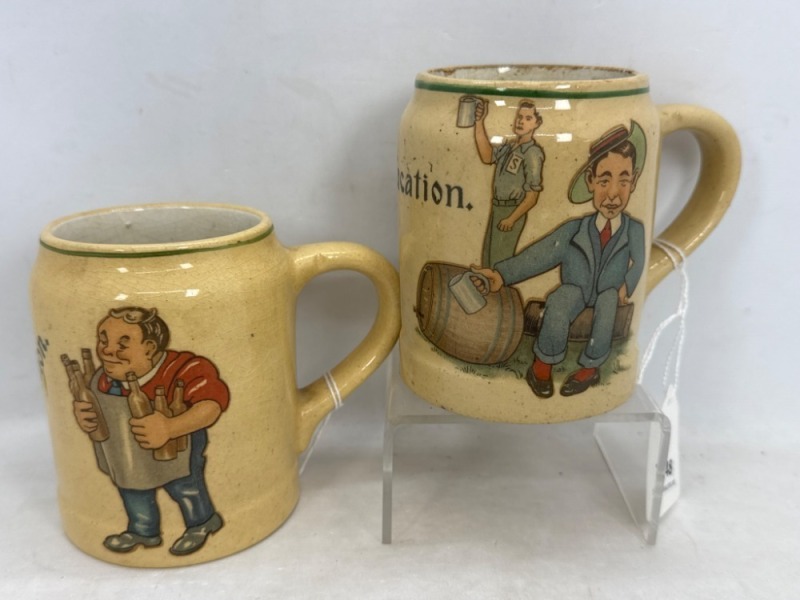 (2) 8 oz. Pottery Beer Mugs With Art