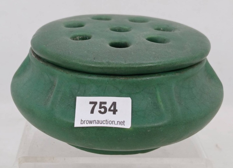Green Pottery Flower Frog Bowl