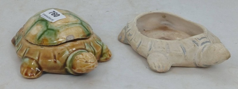 (2) Mosaic Tile Company Ceramic Turtle Boxes