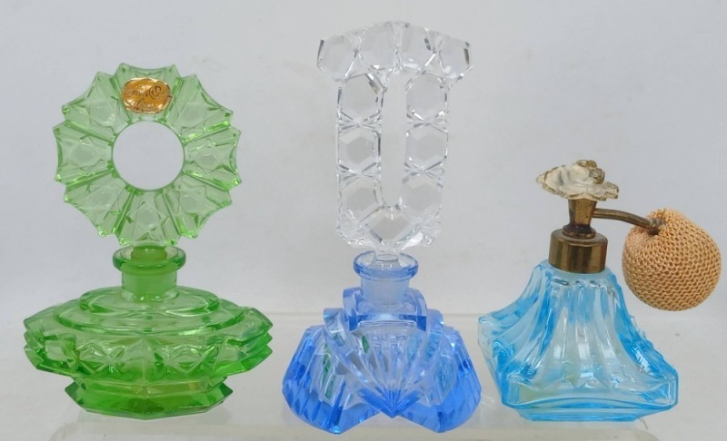 Three Colored Glass Perfume Bottles