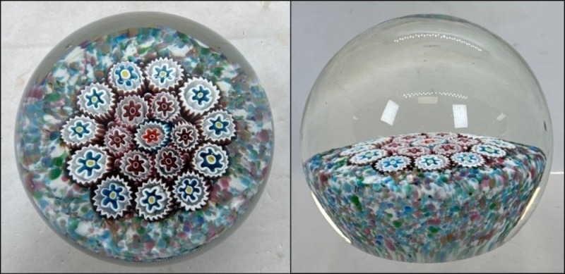 Glass Paperweight With Millefiori Design