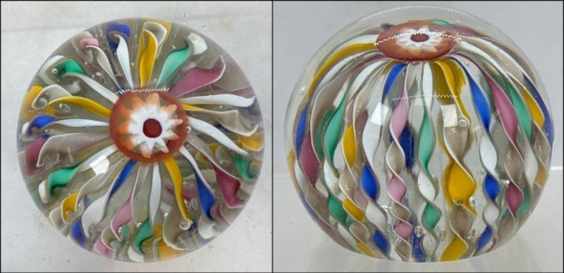 Murano Glass Paperweight With Twisted Cane Design