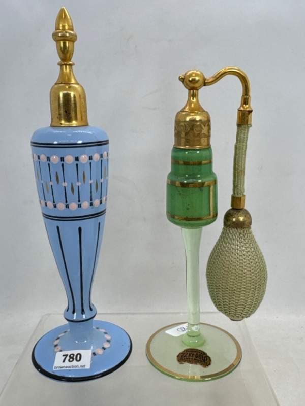 (2) Czechoslovakian Glass Perfume Bottles