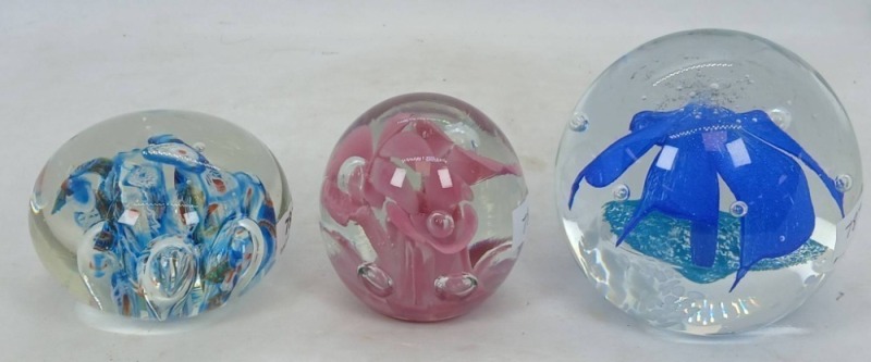 Three Handcrafted Glass Paperweights